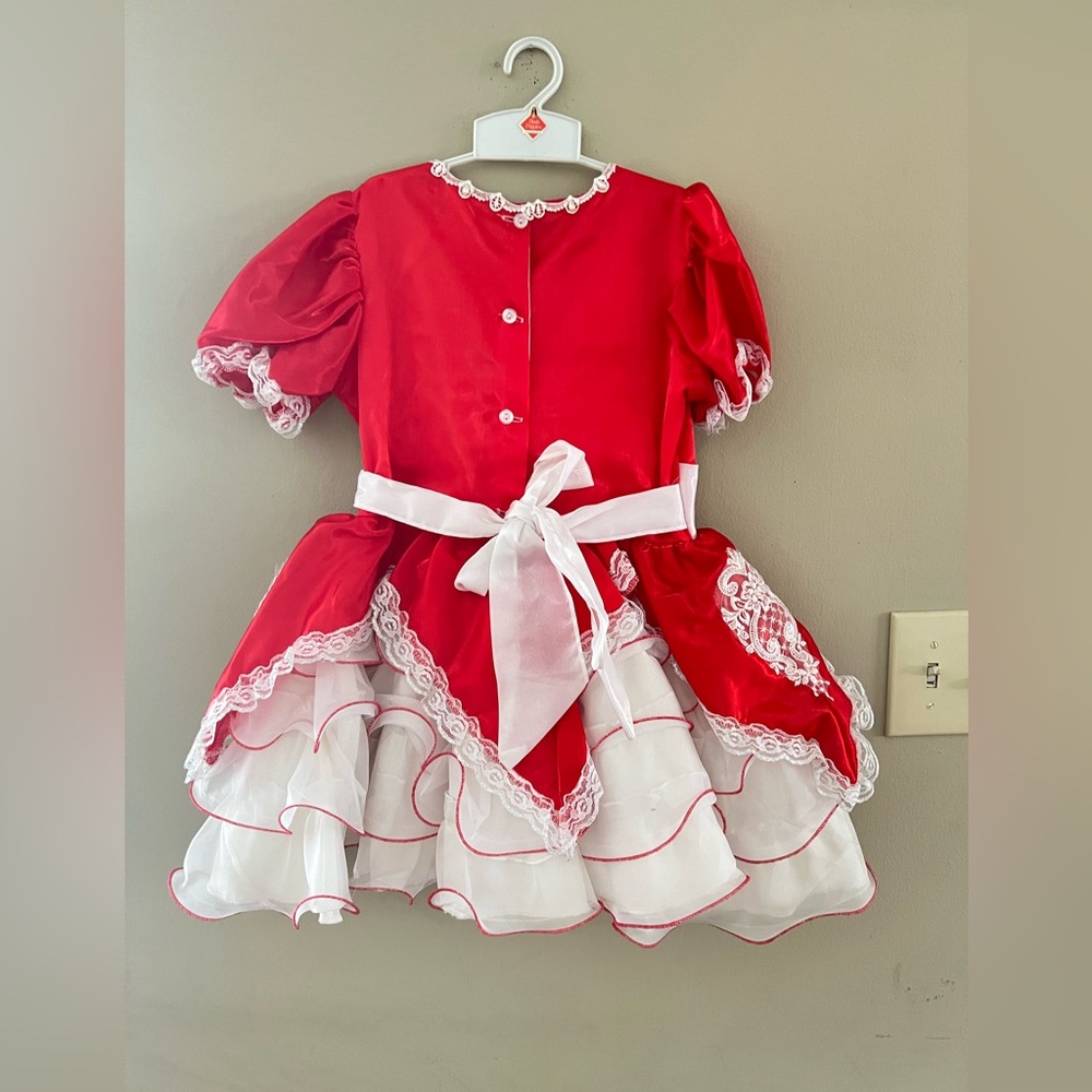 Vintage Baby Girls 90s White & Red Ruffle Lace and Tiered Frilly Lace Dress - Picture 10 of 14
